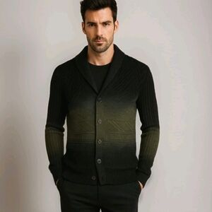 Banana Republic Men's Shawl Cardigan Olive Ombre Cable Knit Fisherman Sz Large